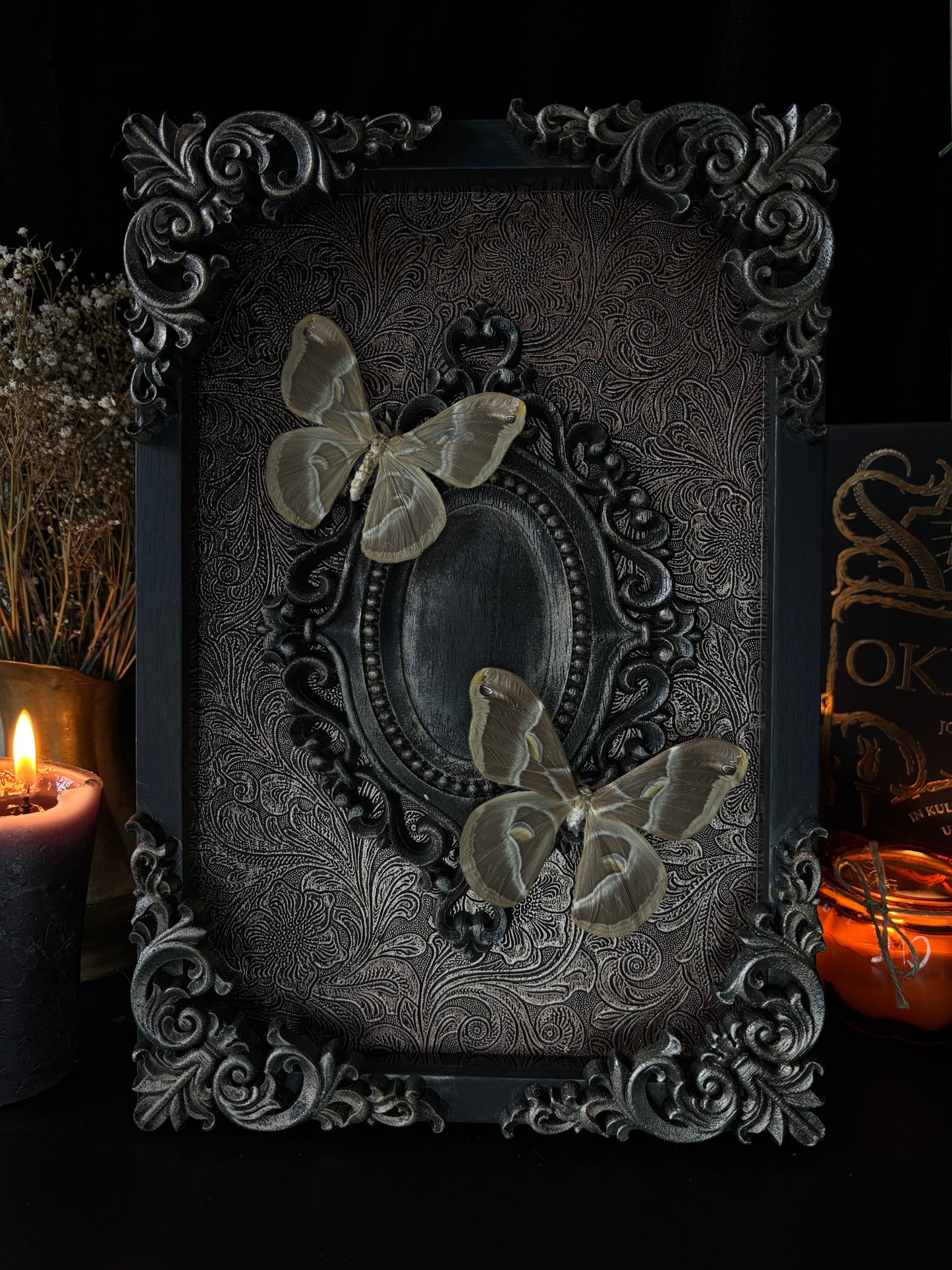 Celestial Moths Shadow Box | Gothic Frame with Silkmoths (30x20cm)