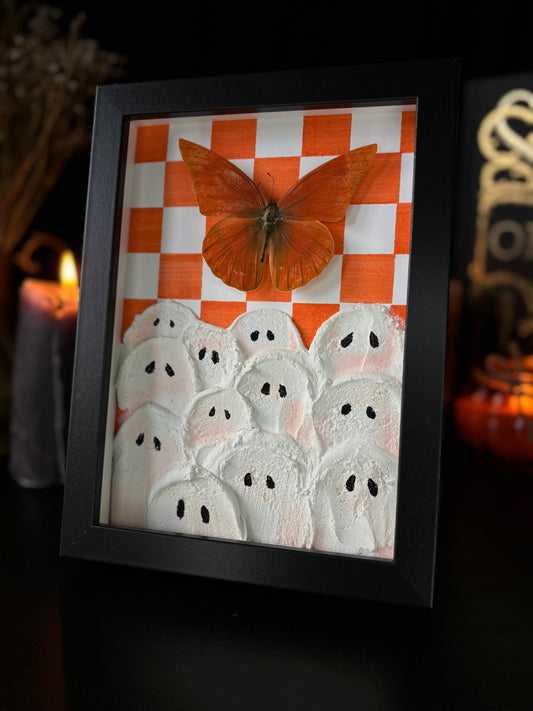 “Ghost Gathering” – Framed Butterfly & Ghost Art