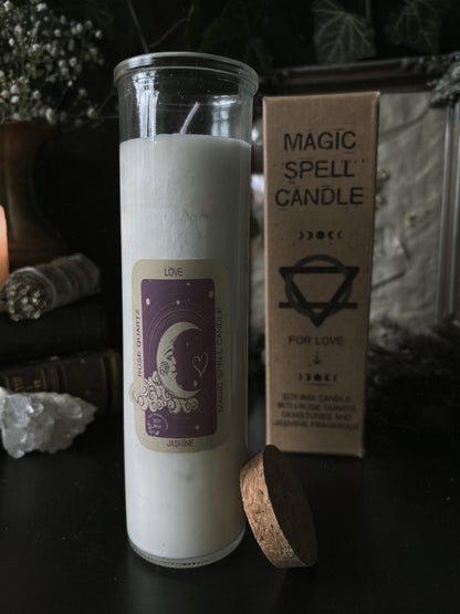 Magic Spell Candle - Love (with Rosequarz Crystals/Jasmine scented)