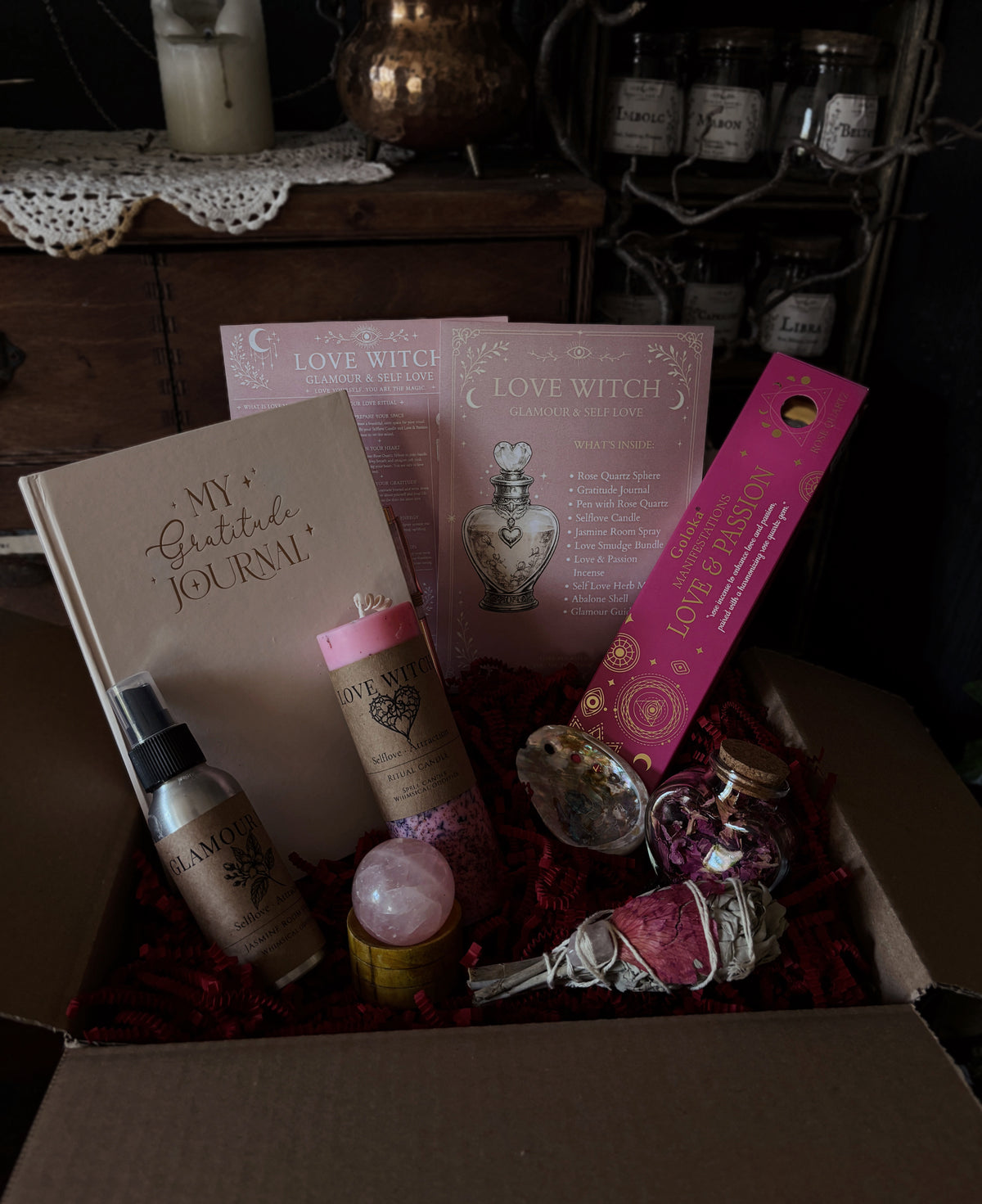💗 LOVE WITCH BOO BOX – Glamour & Self Love Ritual Kit