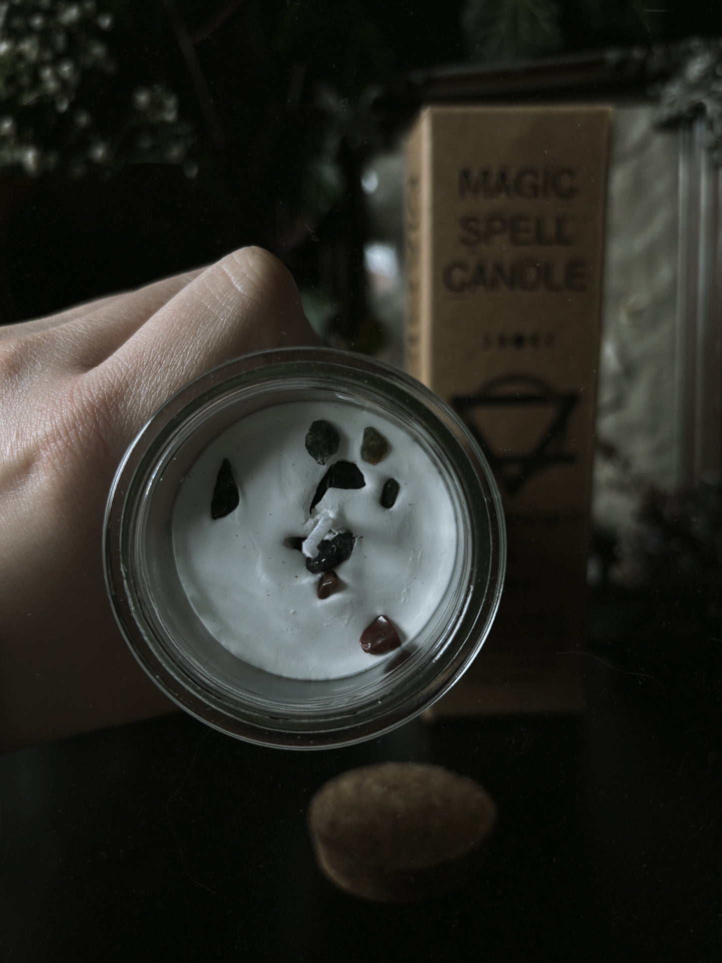 Magic Spell Candle - Friendship (with Moss Agate Crystals/Velvet moon)