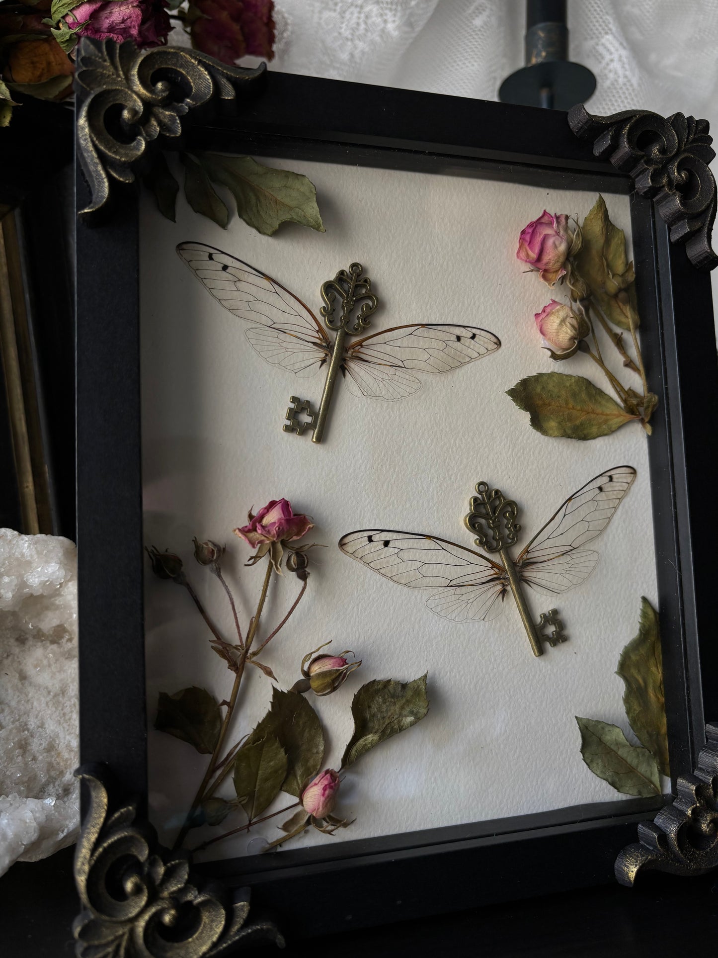 “The Keeper’s Secret” – Flying Keys with Cicada Wings (20x15cm)