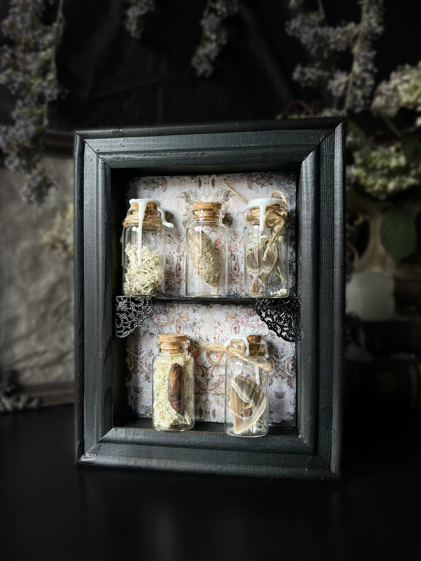 Whimsical shelf with oddity jars