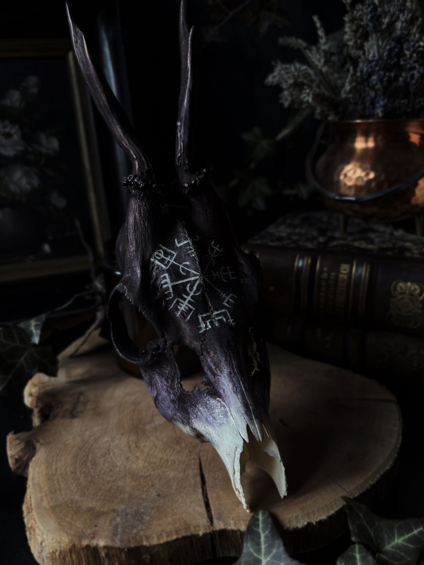 Vegvisir Deer Skull | Handcarved & Painted Bone Art