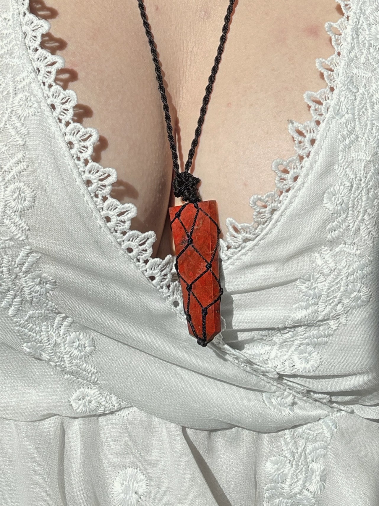 Laced Gemstone Flat Point Pendant - Red Jasper