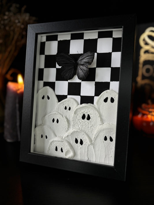 “Ghost Gathering” – Framed Butterfly & Ghost Art