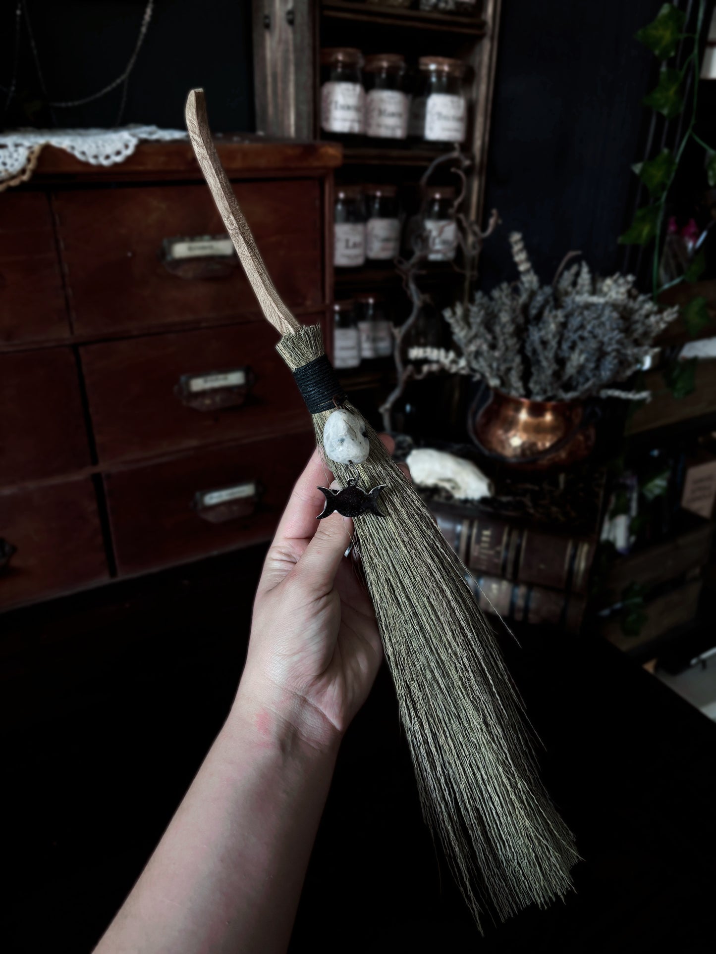 Altar Broom with Moonstone (35cm)