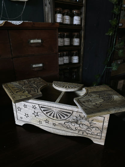 Sun & Moon Carved Sliding Box (35.5x15x12cm)
