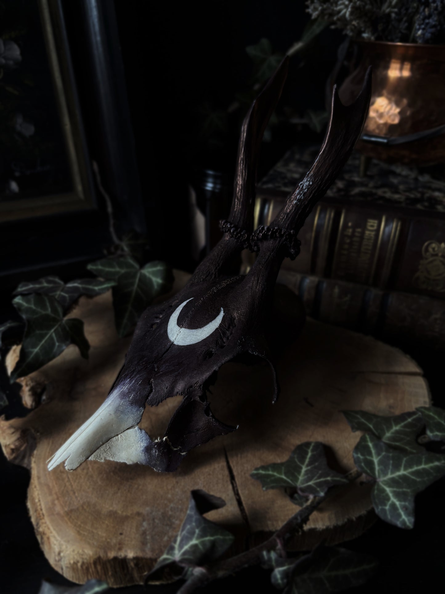 Moon Deer Skull | Handcarved & Painted Bone Art