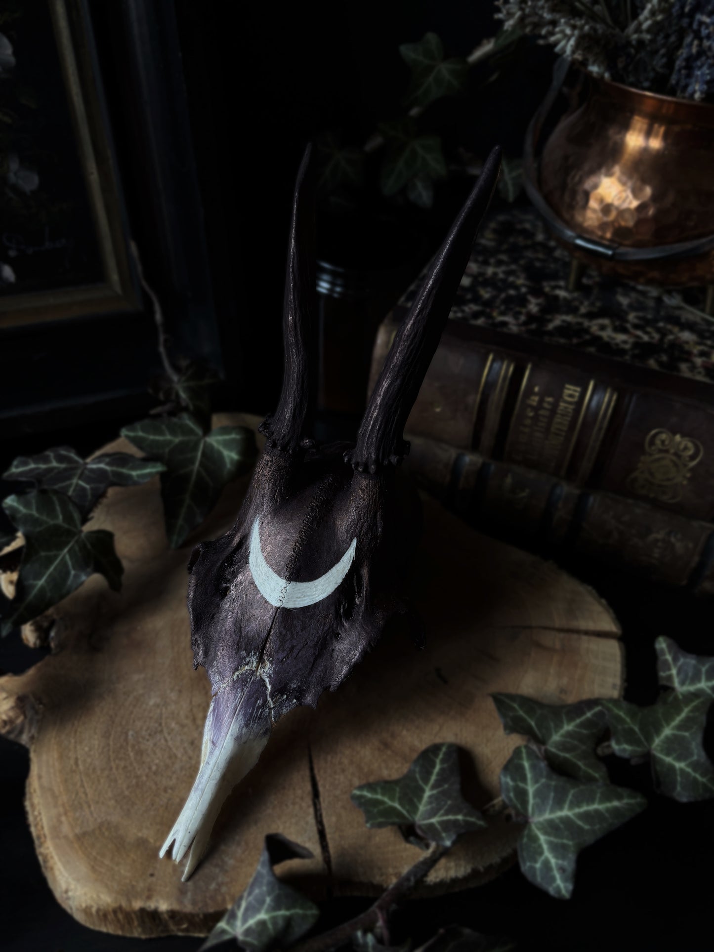 Moon Deer Skull | Handcarved & Painted Bone Art