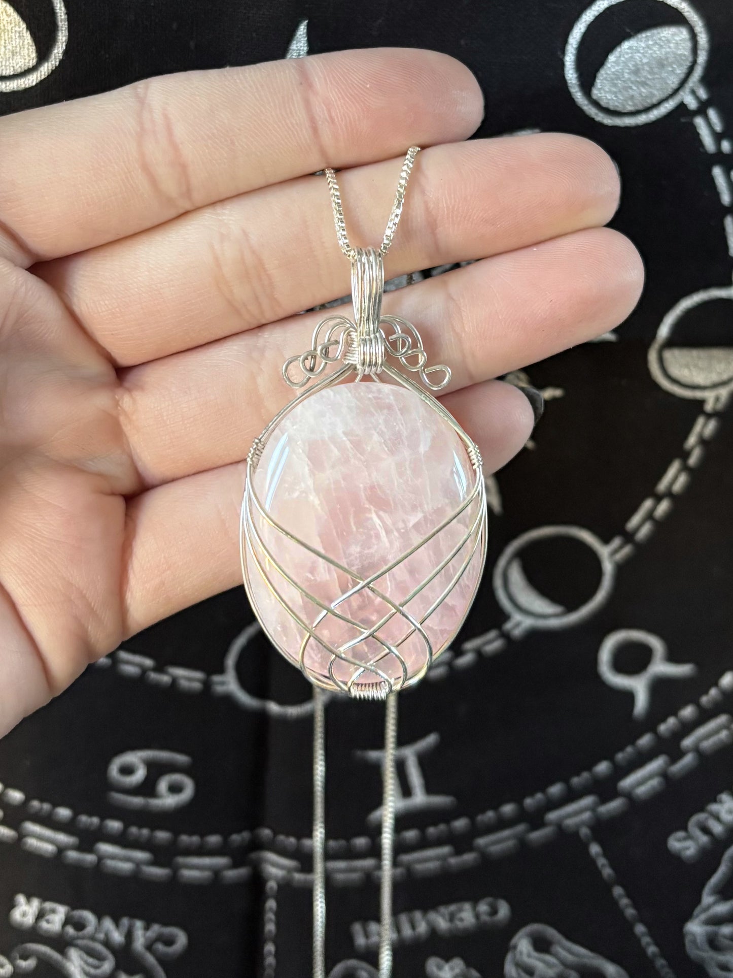 Swirl Wrapped Gemstone Necklace - Rose Quartz