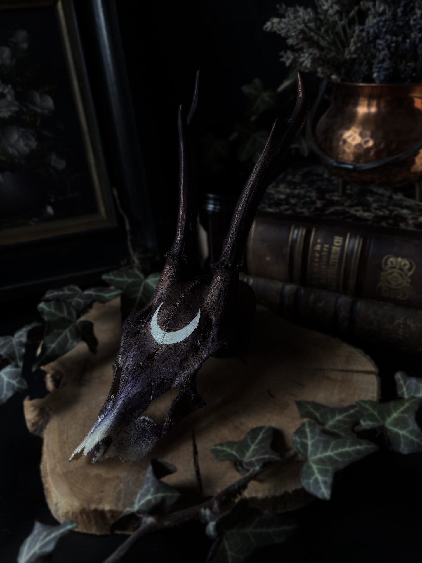 Moon Deer Skull | Handcarved & Painted Bone Art
