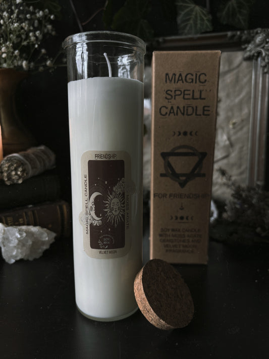 Magic Spell Candle - Friendship (with Moss Agate Crystals/Velvet moon)