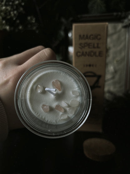 Magic Spell Candle - Love (with Rosequarz Crystals/Jasmine scented)