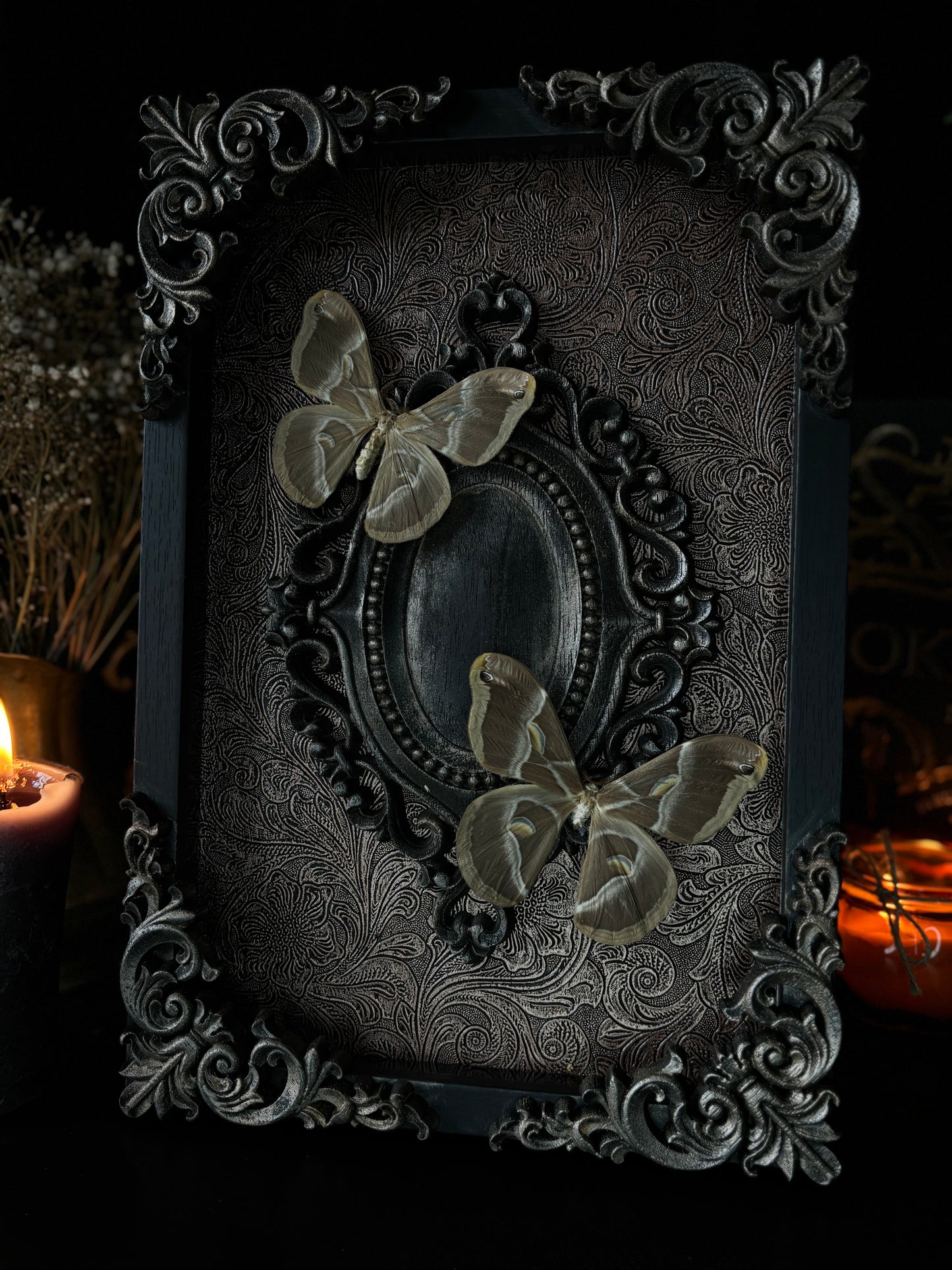 Celestial Moths Shadow Box | Gothic Frame with Silkmoths (30x20cm)