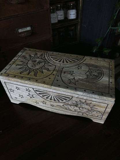 Sun & Moon Carved Sliding Box (35.5x15x12cm)