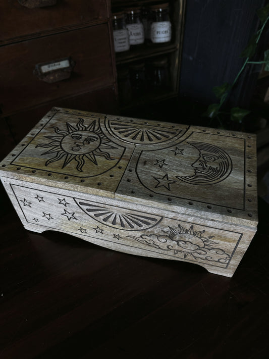 Sun & Moon Carved Sliding Box (35.5x15x12cm)