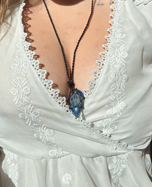 Laced Gemstone Teardrop Pendant - Sodalite