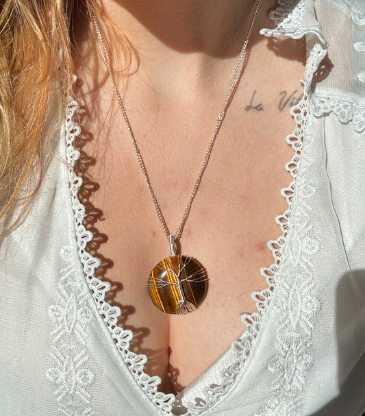 Tree of Life Gemstone Necklace - Tiger Eye