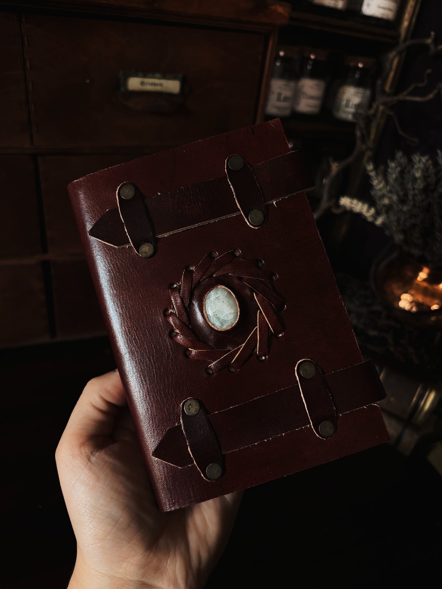 Leather Moonstone Notebook 15x10 cm