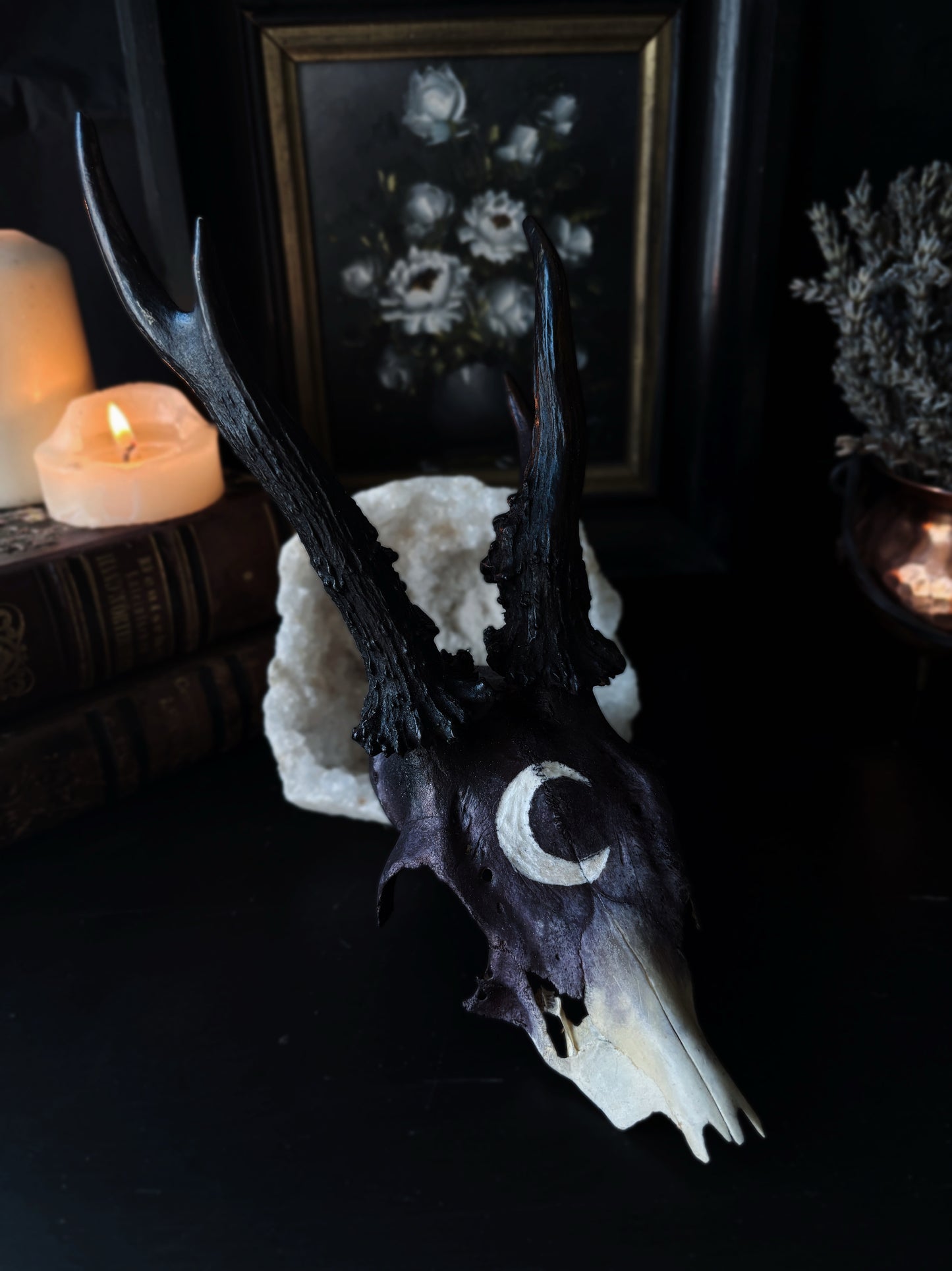 Moon Deer Skull | Handcarved & Painted Bone Art