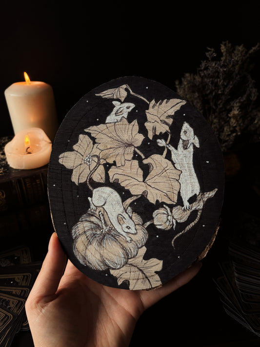 „Pumpkin mice 🐁🎃“ painted wood slice (18cm)
