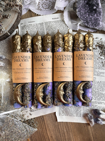 Lavender Dreams | Moon Ritual Candles with Lavender Herb Sachet (2pcs)