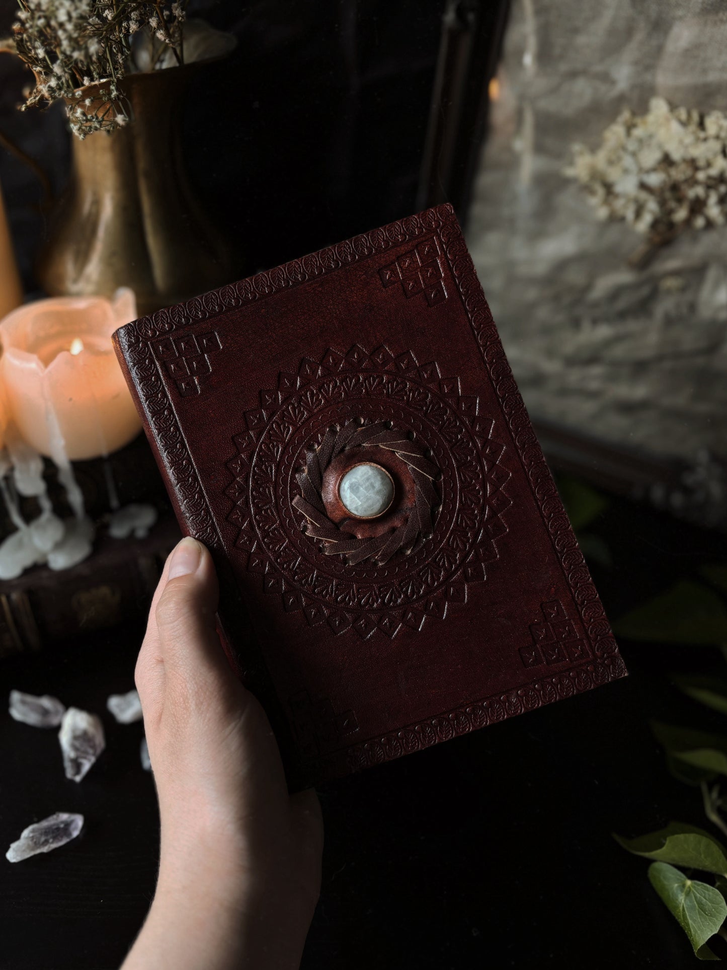 Leather Moonstone Notebook 17x12 cm