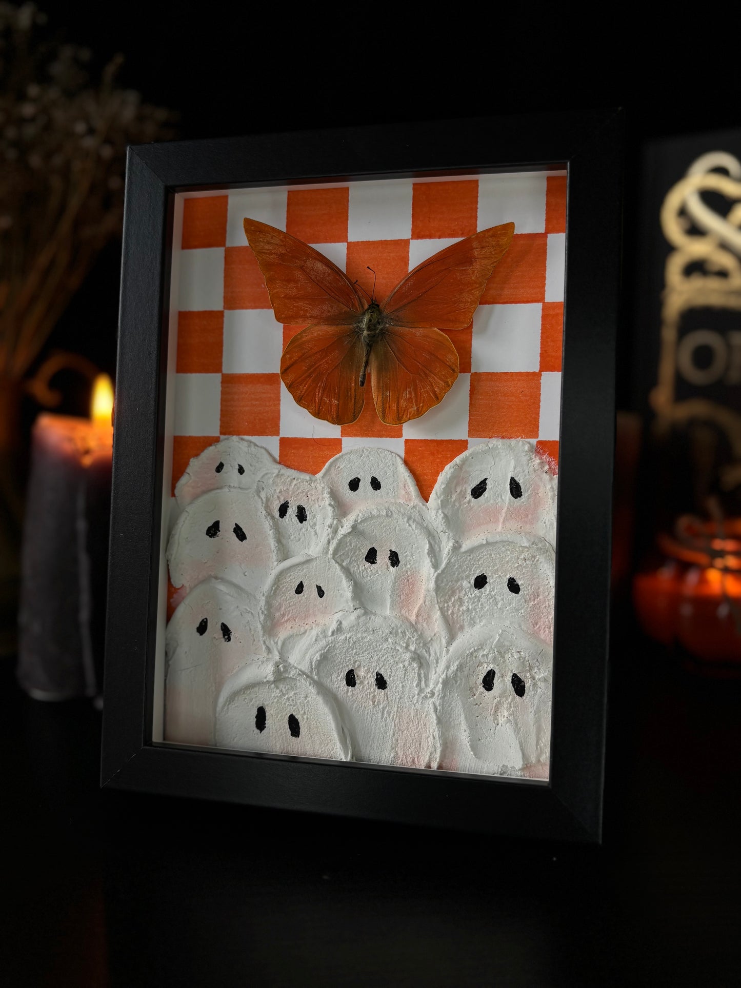 “Ghost Gathering” – Framed Butterfly & Ghost Art